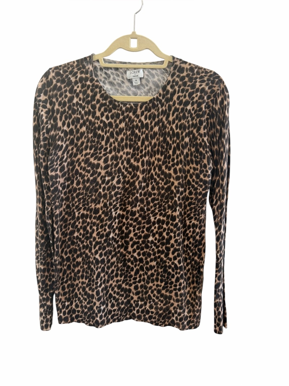 🤎 J. CREW Teddy Leopard Print Long Sleeve Crewneck Top - Brown/Black